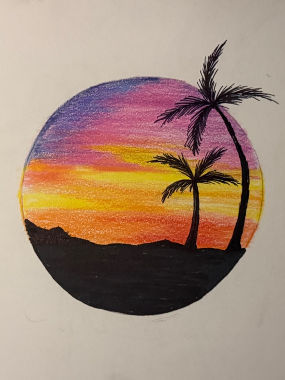 Original art Sunset Palm Circle 1:1- Multicolor